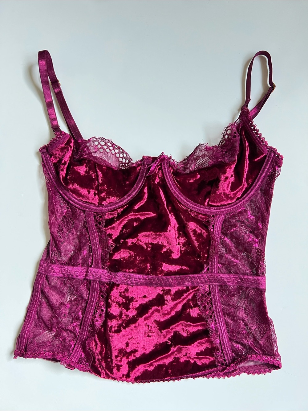 Seven 'til Midnight Burgundy Velvet Lace Corset & Panty Thong NWOT